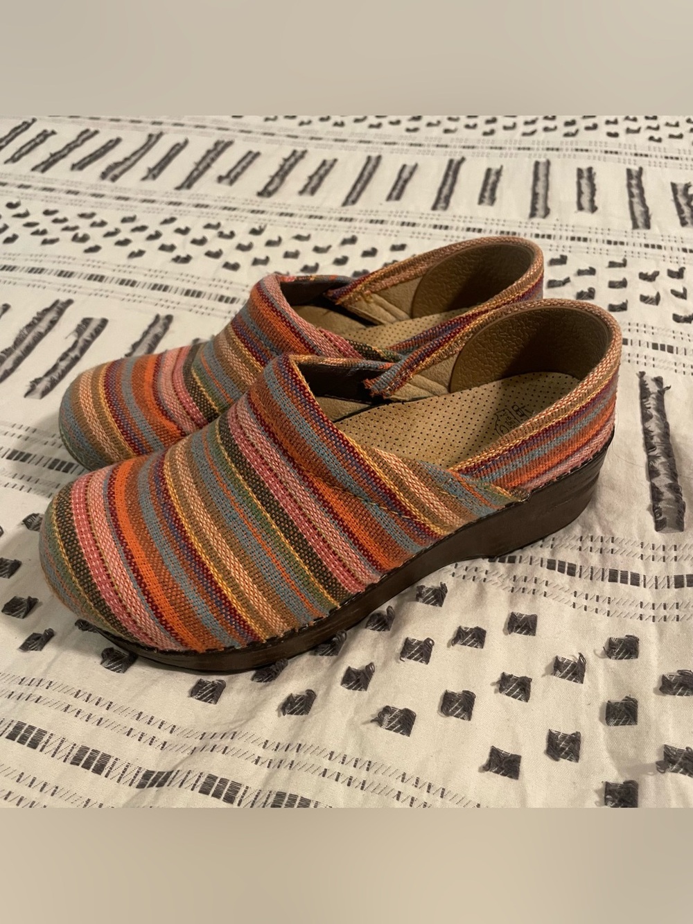 Dansko Professional Vegan Multi-Stripe Woven Canvas Clogs Size 34